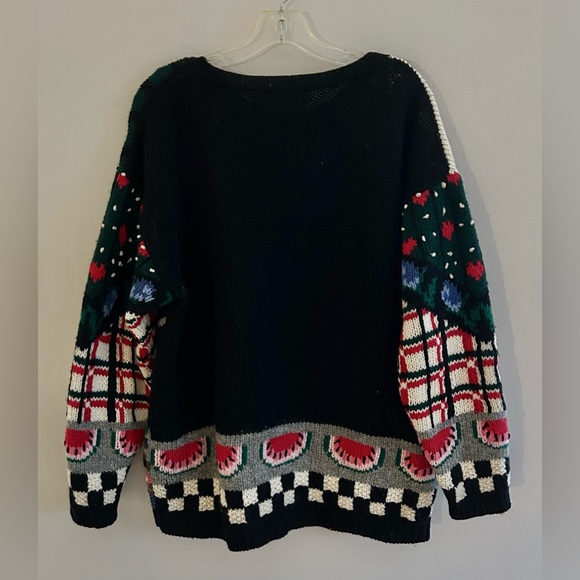 The Eagle's Eye Vintage 80s Hand Knit Wool Folk Art Novelty Sweater | Size L - Picture 5 of 7